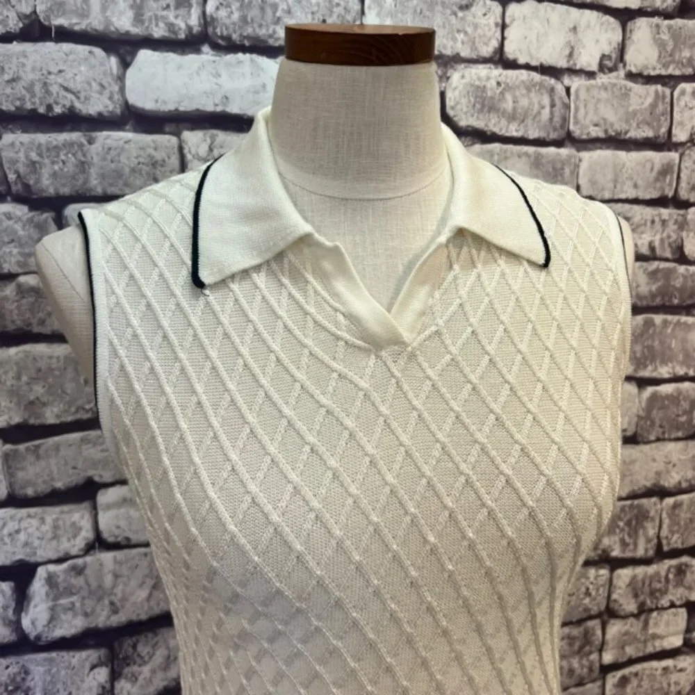 Tehama Vintage White & Black Sleeveless Sweater Size Medium - Picture 2 of 9
